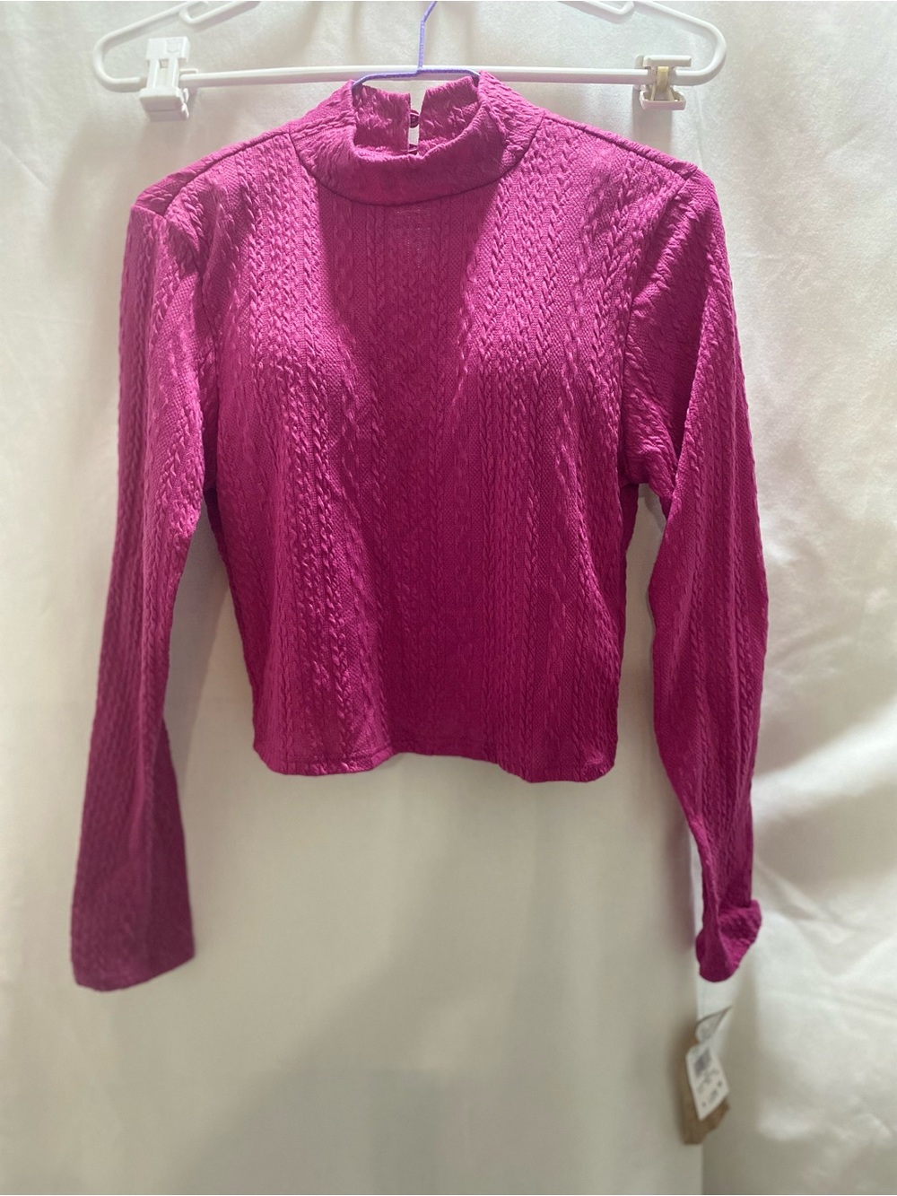 Vertiche Medium Magenta Cable-Knit crop Mock Neck top #Y2K (women likely small)